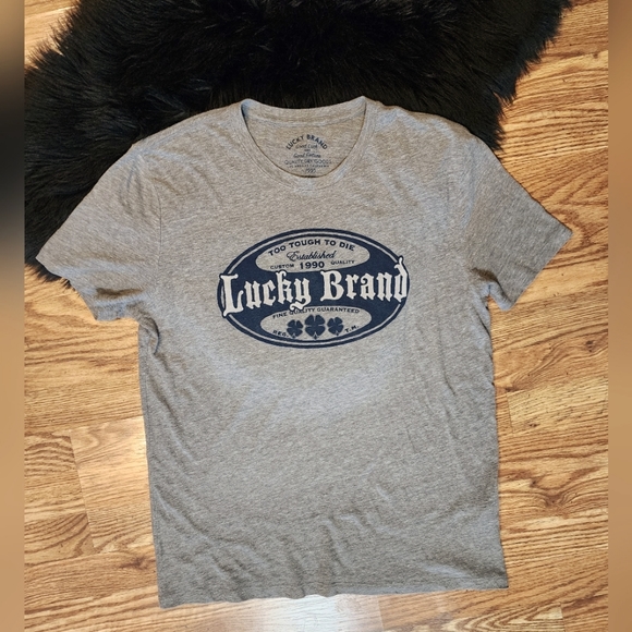 Lucky Brand Heathered Gray Crew Neck T-shirt Men's Size L "Too Tough to Die" - Picture 1 of 10